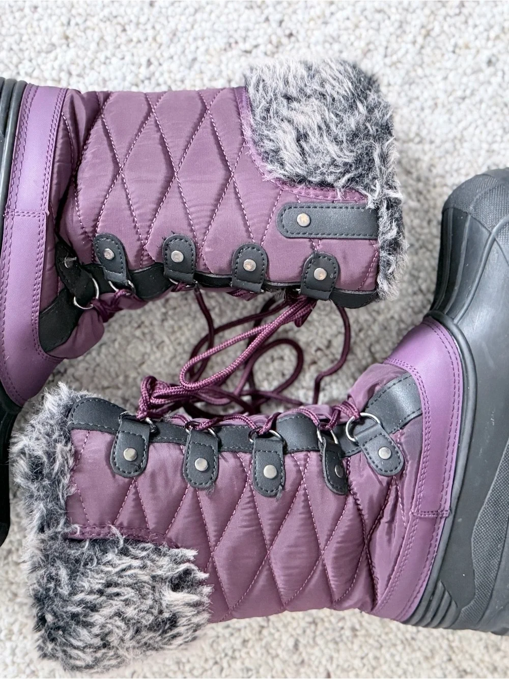 PennySue | 3M Insulated Women's Winter Boots - Purple Faux-Fur Trim | Size 6